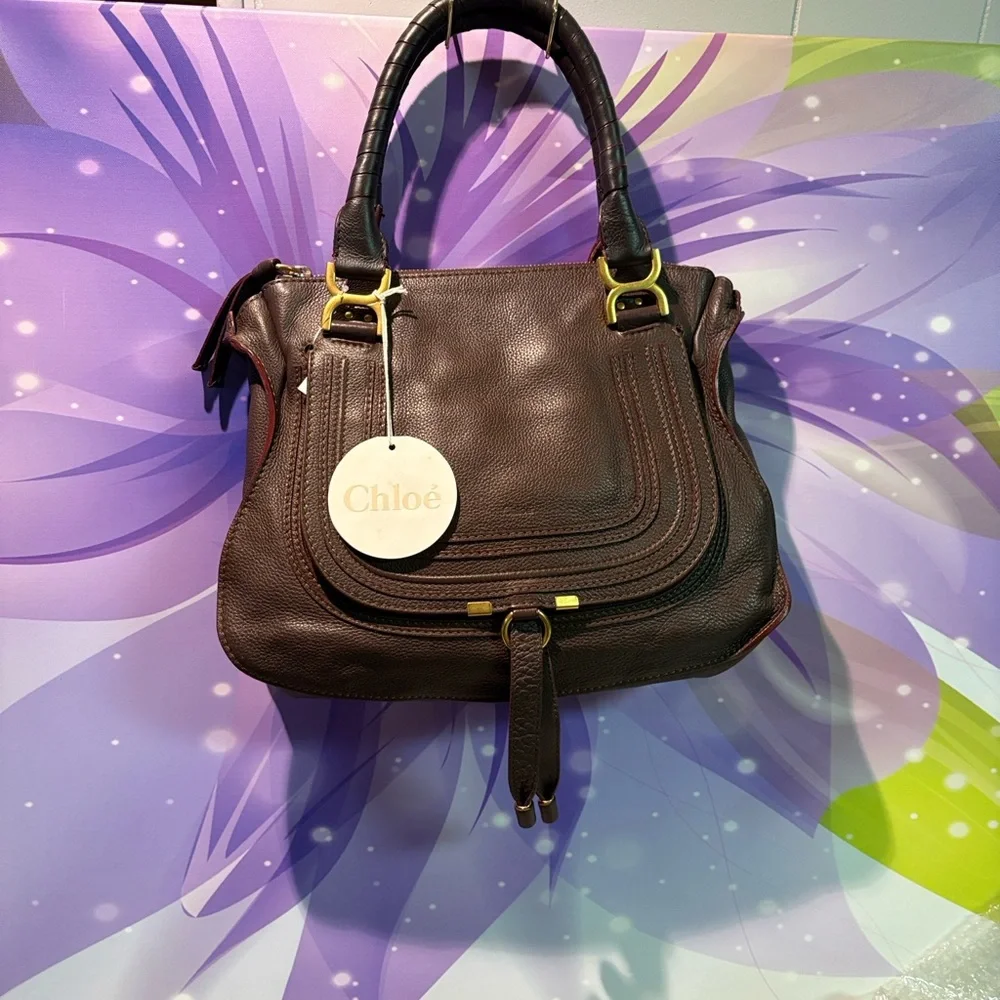CHLOE MARCIE Dark Brown Leather HAND BAG - Picture 1 of 15